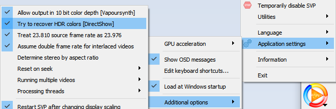 HDR color recovery option